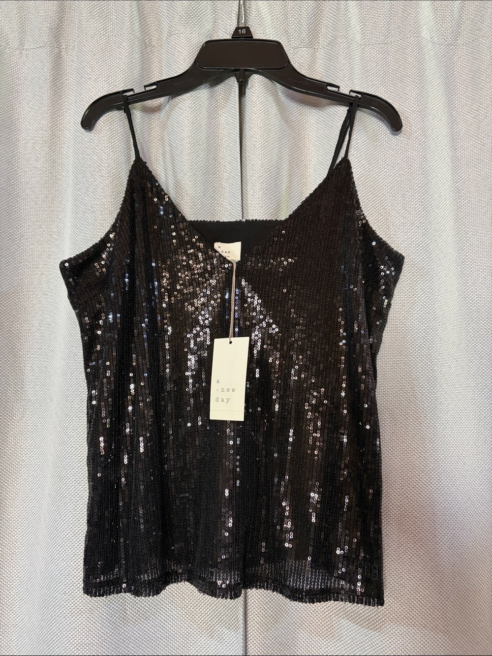 a new day Black Sequin Spaghetti-Strap Camisole OVERSIZED XS